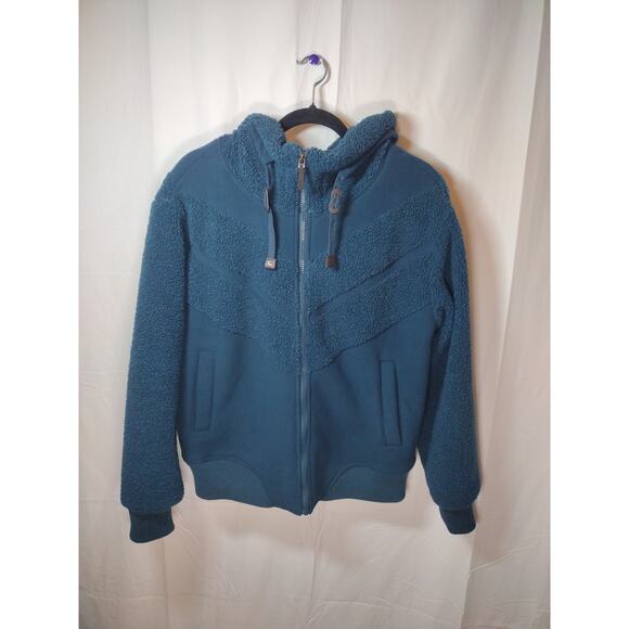 Koolaburra by UGG Navy Blue Sherpa Fleece Cropped Bomber Hoodie Jacket Medium - Picture 1 of 8